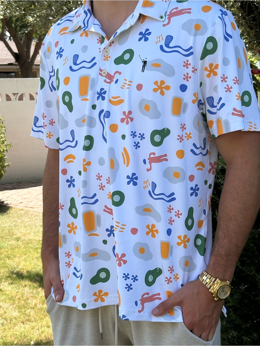 William Murray Mens Golf Shirt. Avo Over Easy pattern. Size XL